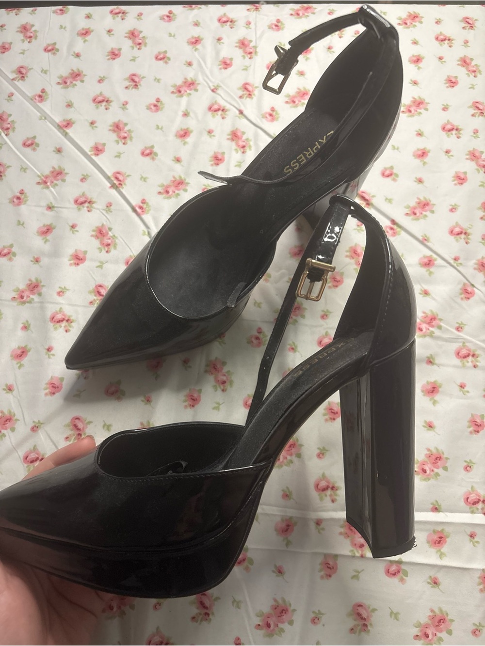 Express Black Patent Pointed-Toe Ankle-Strap Heels - Picture 3 of 4